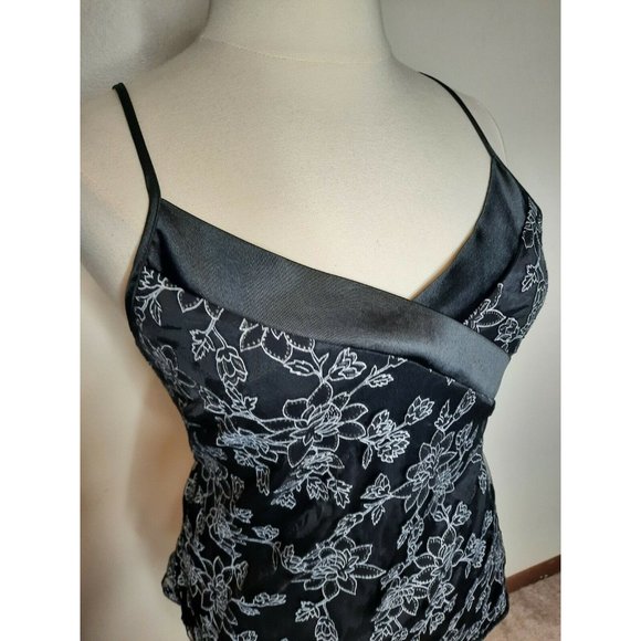 Vtg 90's  Black Satin Chiffon Floral Tank Large - Picture 6 of 11